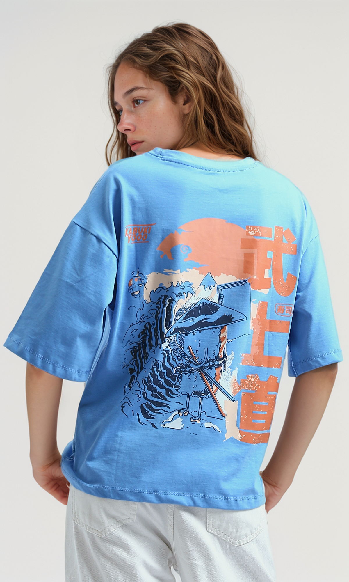 O192282 Front And Back Printed Tee With Elbow-Sleeves