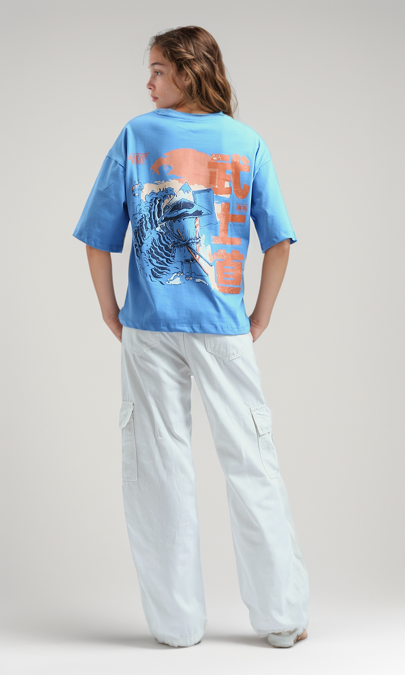 O192282 Front And Back Printed Tee With Elbow-Sleeves