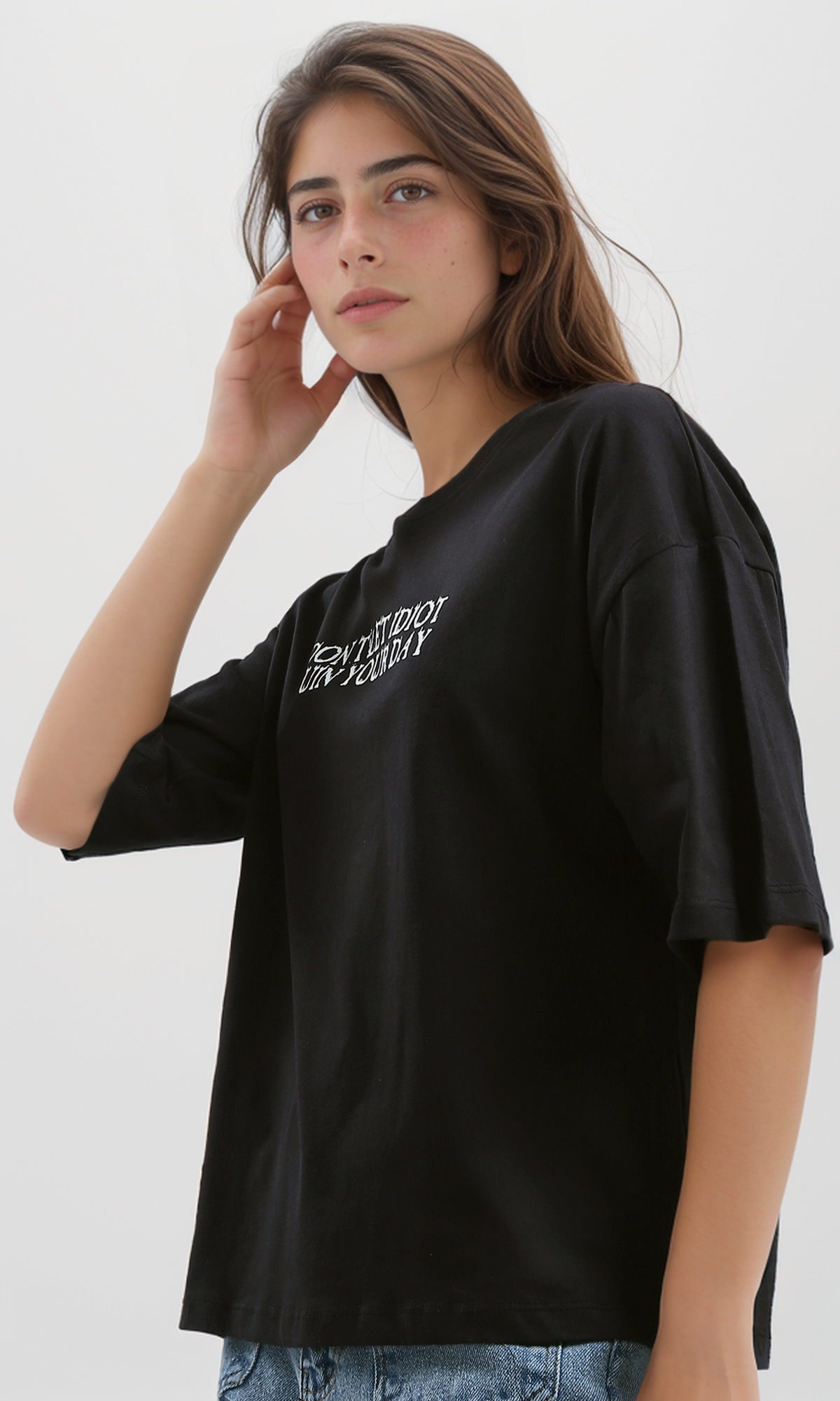 O192283 Elbow-Sleeves Printed Black Short Tee