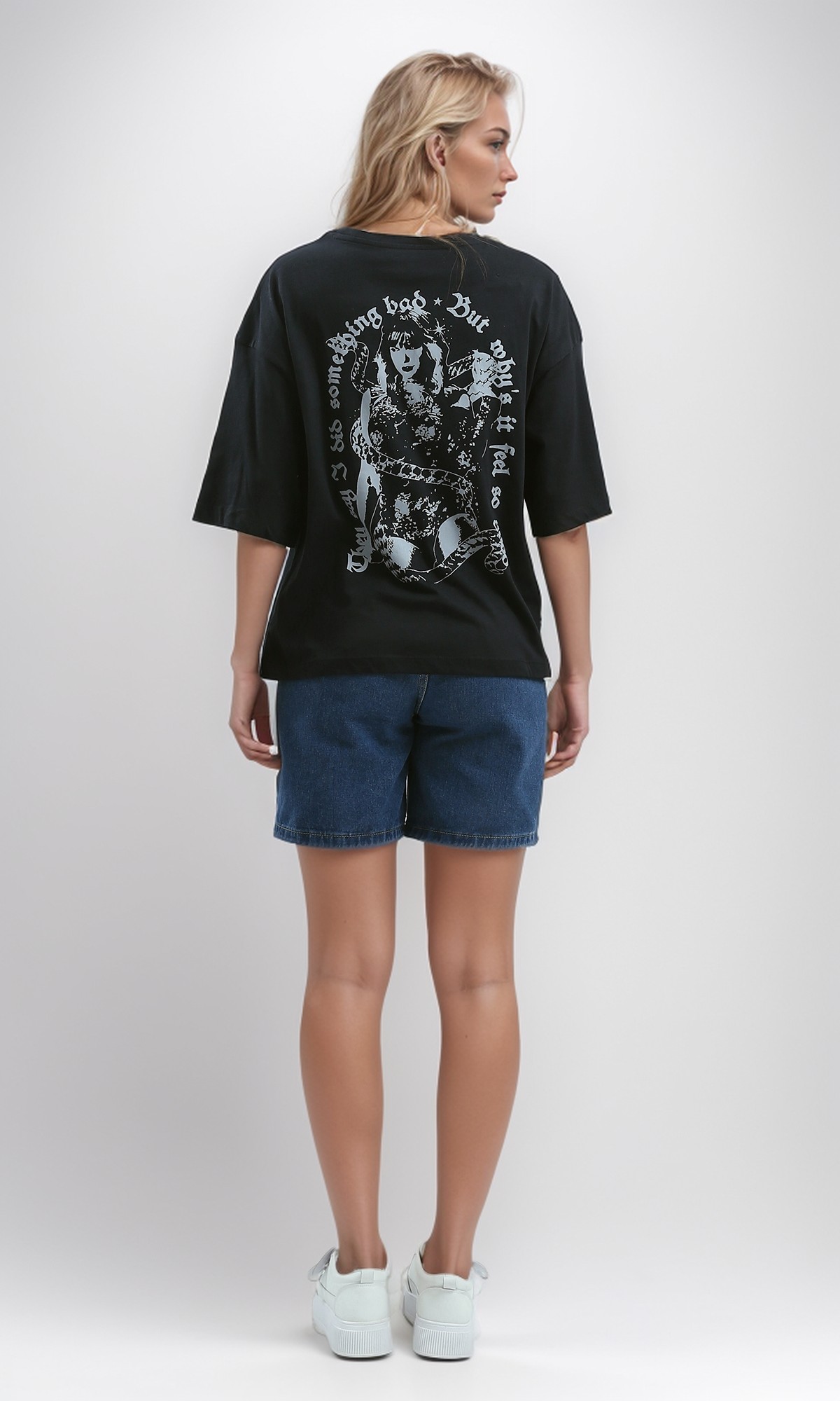 O192284 Printed "Reputation" Slip On Cotton Elbow Sleeves Tee