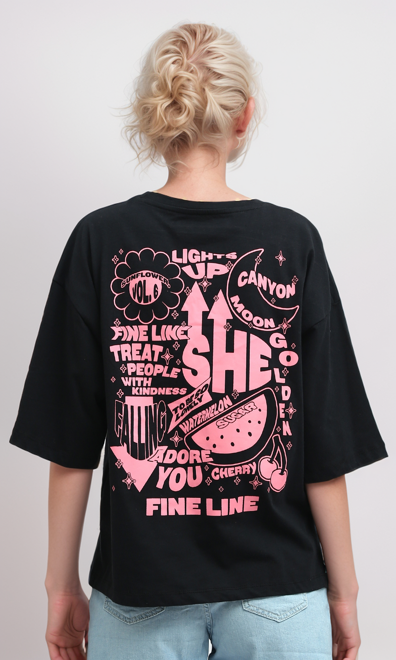 O192285 Slip On Printed "Adore You" Black Printed Tee