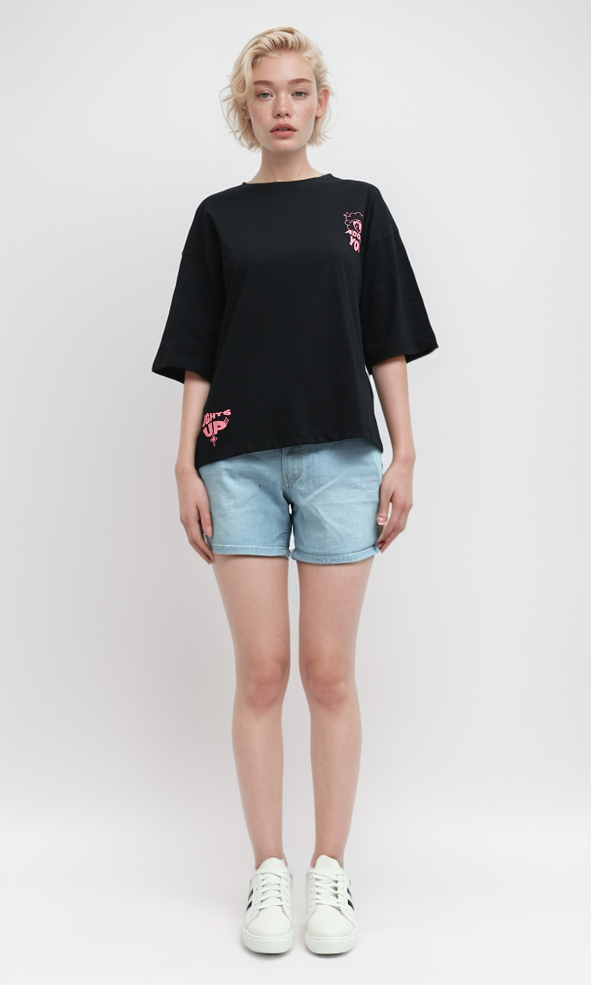 O192285 Slip On Printed "Adore You" Black Printed Tee