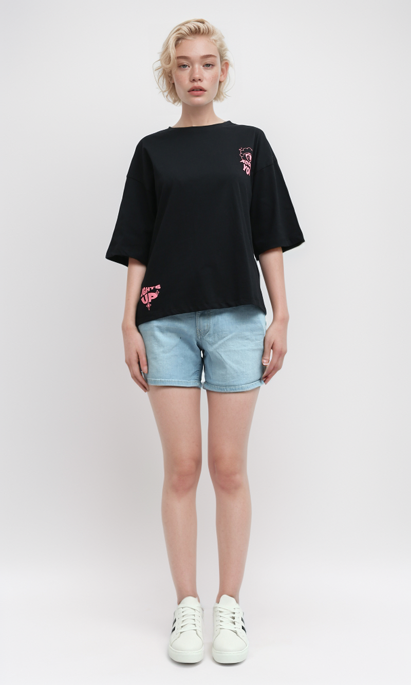 O192285 Slip On Printed "Adore You" Black Printed Tee