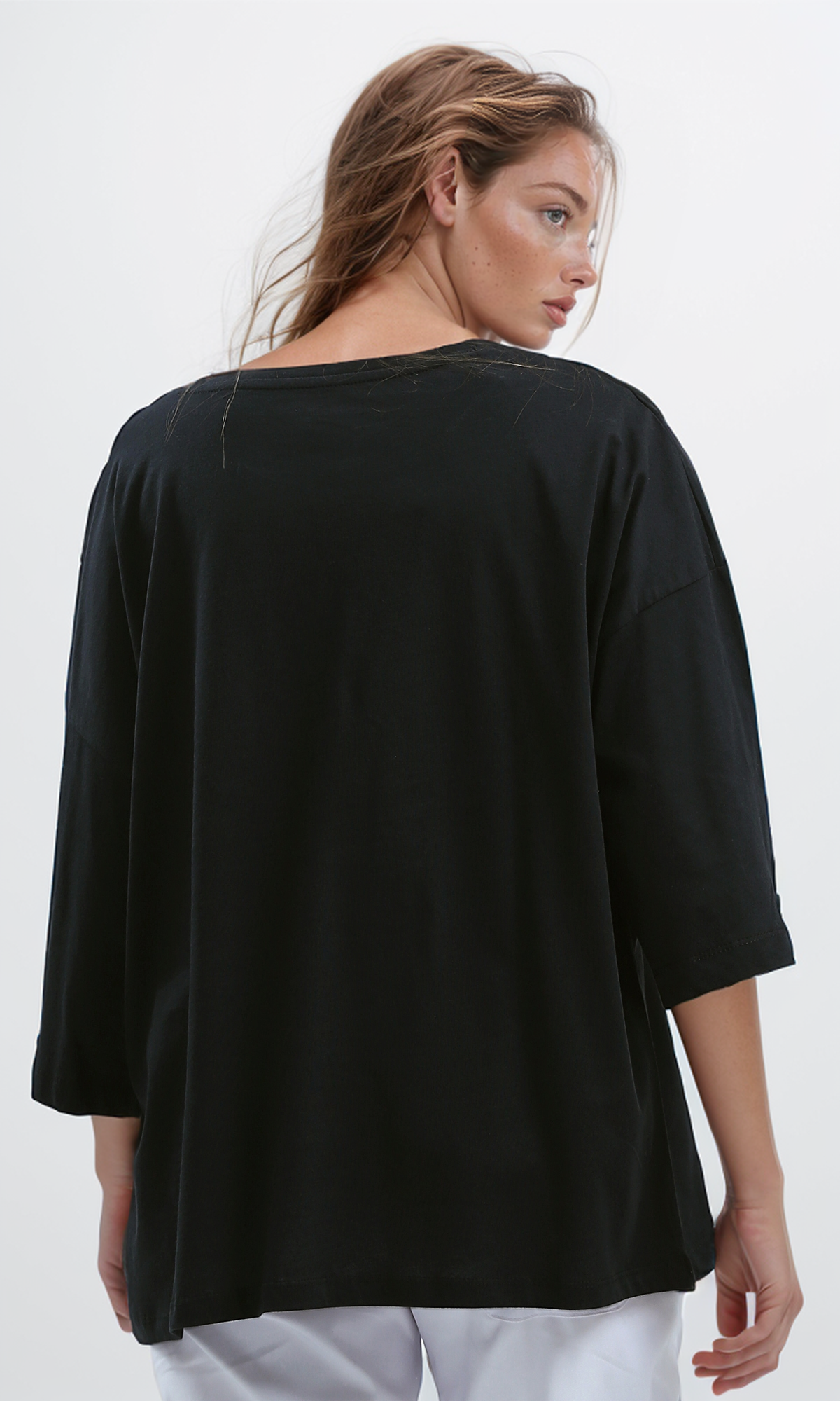 O192286 Printed Elbow-Sleeves Black Summer Long Tee