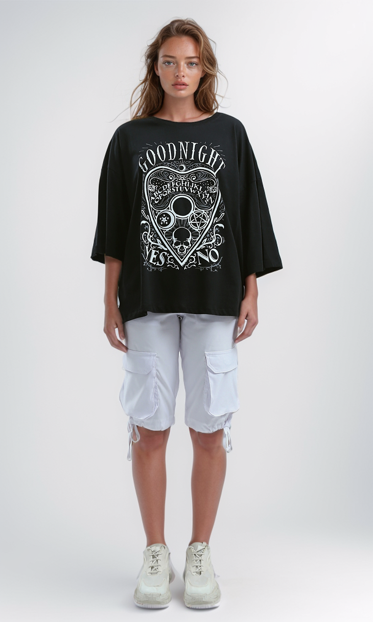 O192286 Printed Elbow-Sleeves Black Summer Long Tee