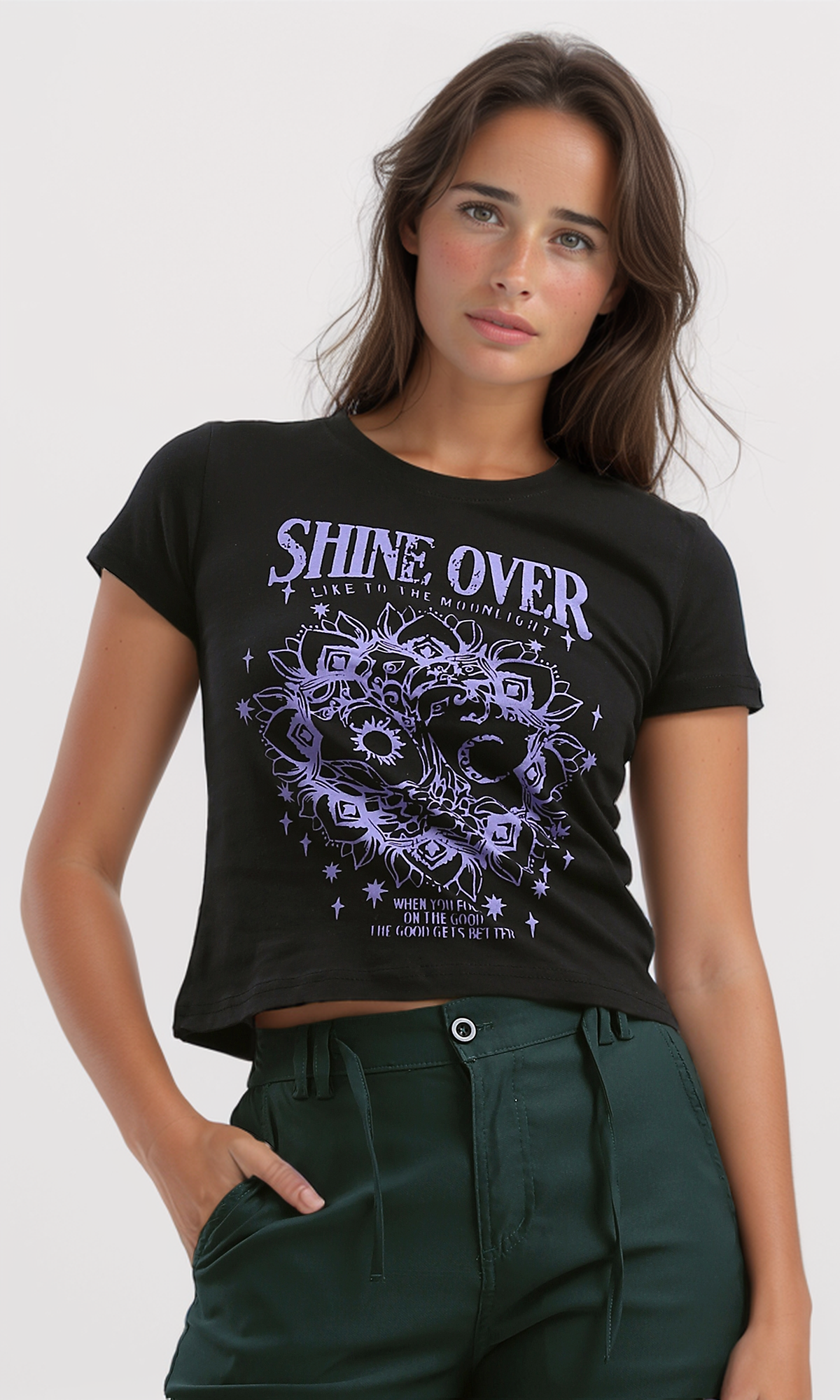 O192289 "Shine Over" Black Slip On Short Tee