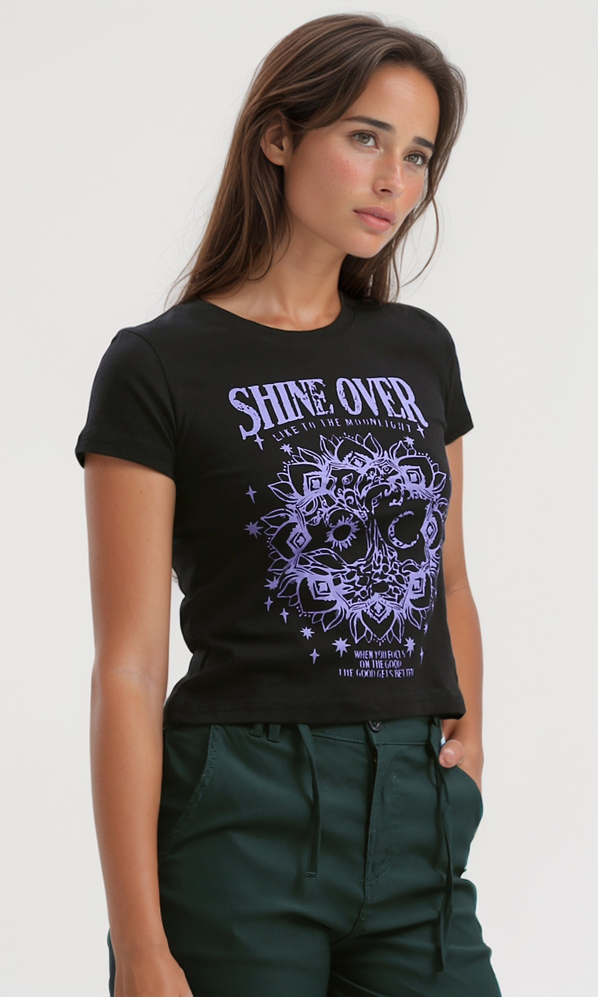 O192289 "Shine Over" Black Slip On Short Tee