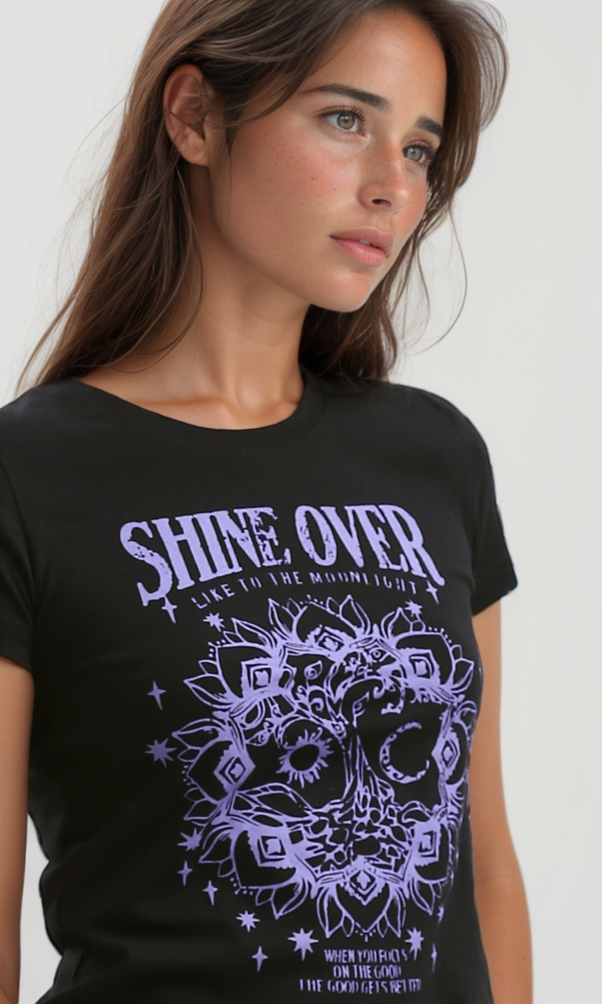 تي شيرت قصير "Shine Over" أسود سهل الارتداء