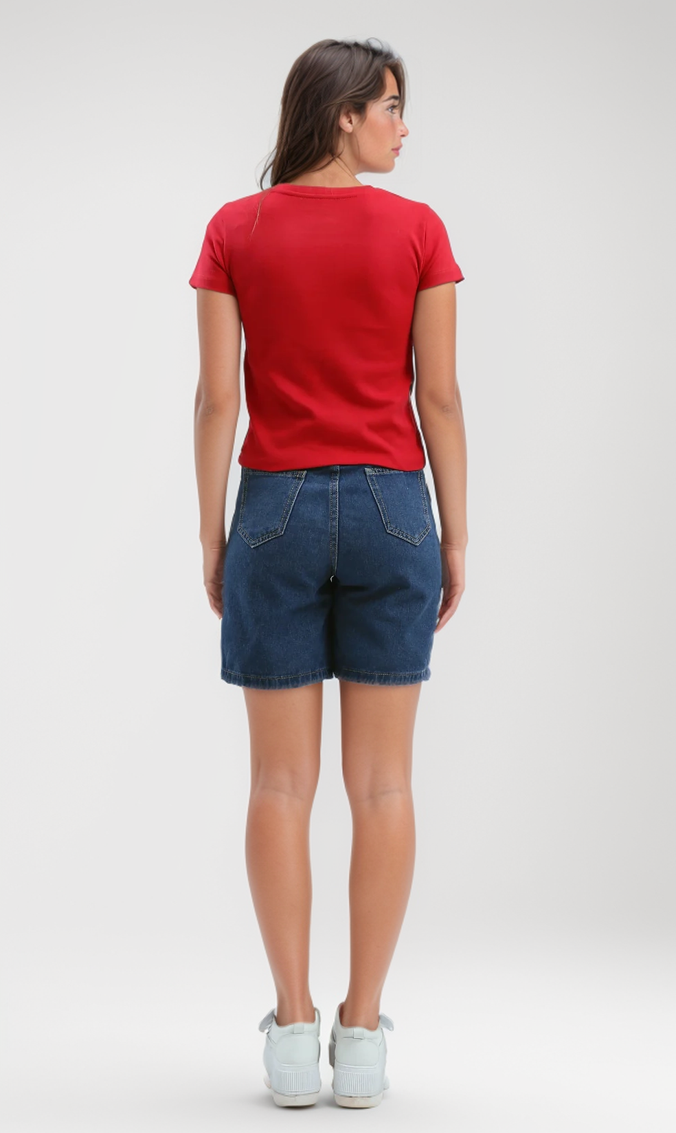 O192292 Front Printed Cropped Red Summer Short Tee