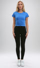 O192293 Blue Short Sleeves Slip On Cropped Top