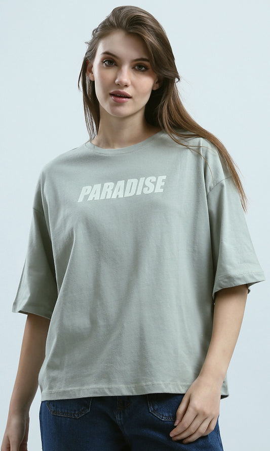 O192298 "Paradise" Print Light Grey Relaxed Fit Tee