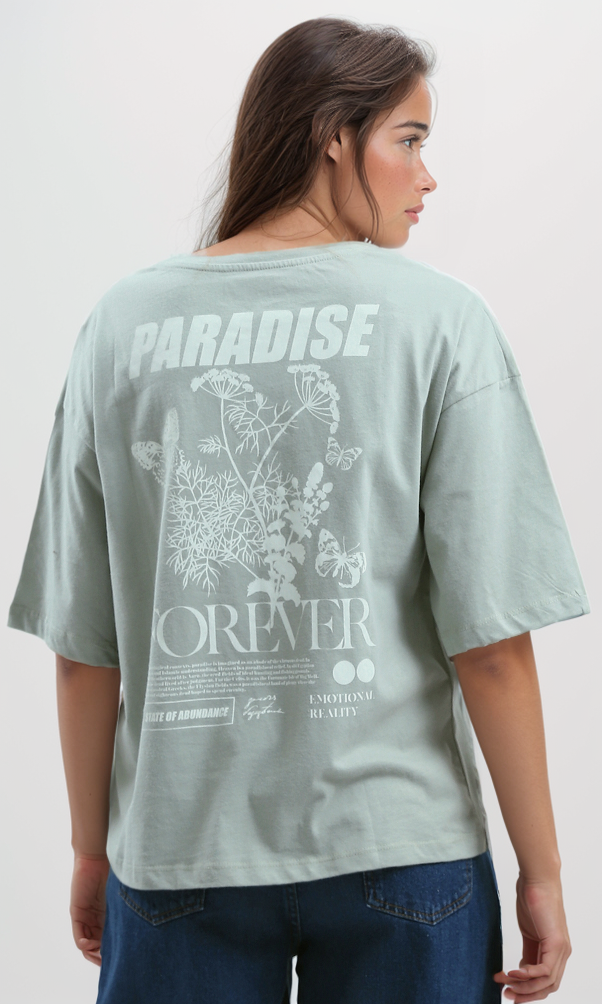 O192298 "Paradise" Print Light Grey Relaxed Fit Tee