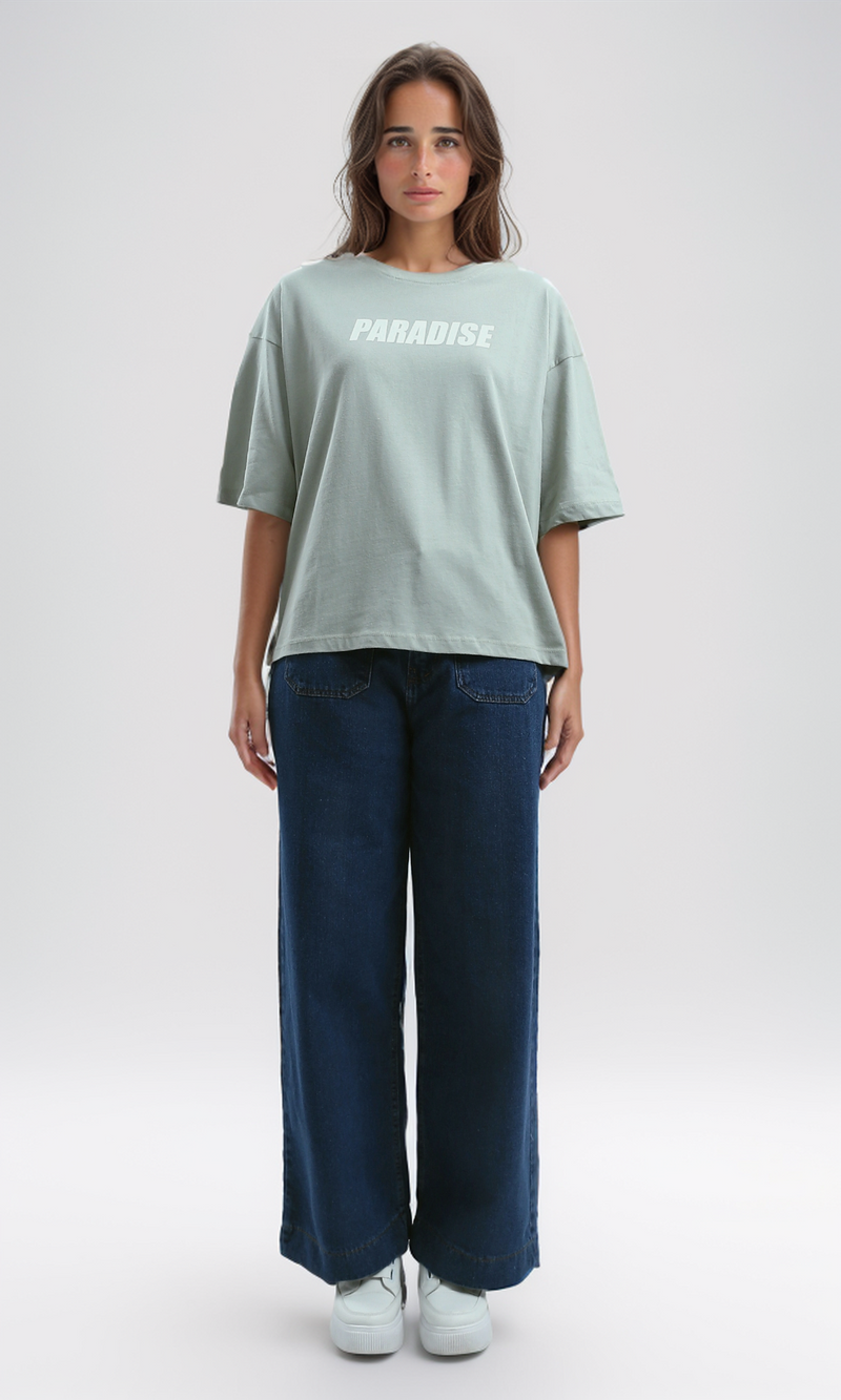 O192298 "Paradise" Print Light Grey Relaxed Fit Tee