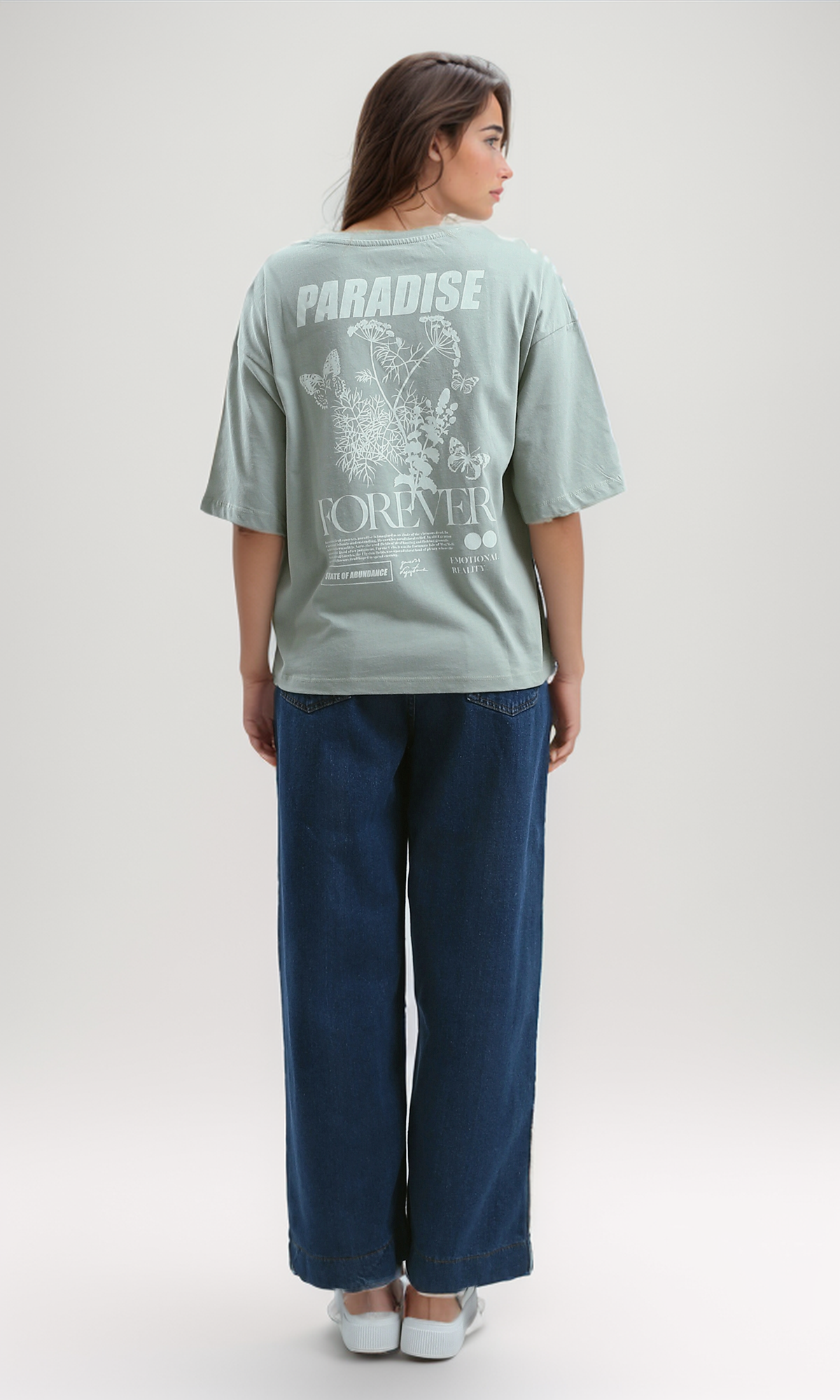 O192298 "Paradise" Print Light Grey Relaxed Fit Tee