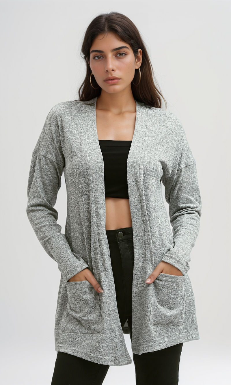 O192308 Heather Grey Slip On Summer Cardigan