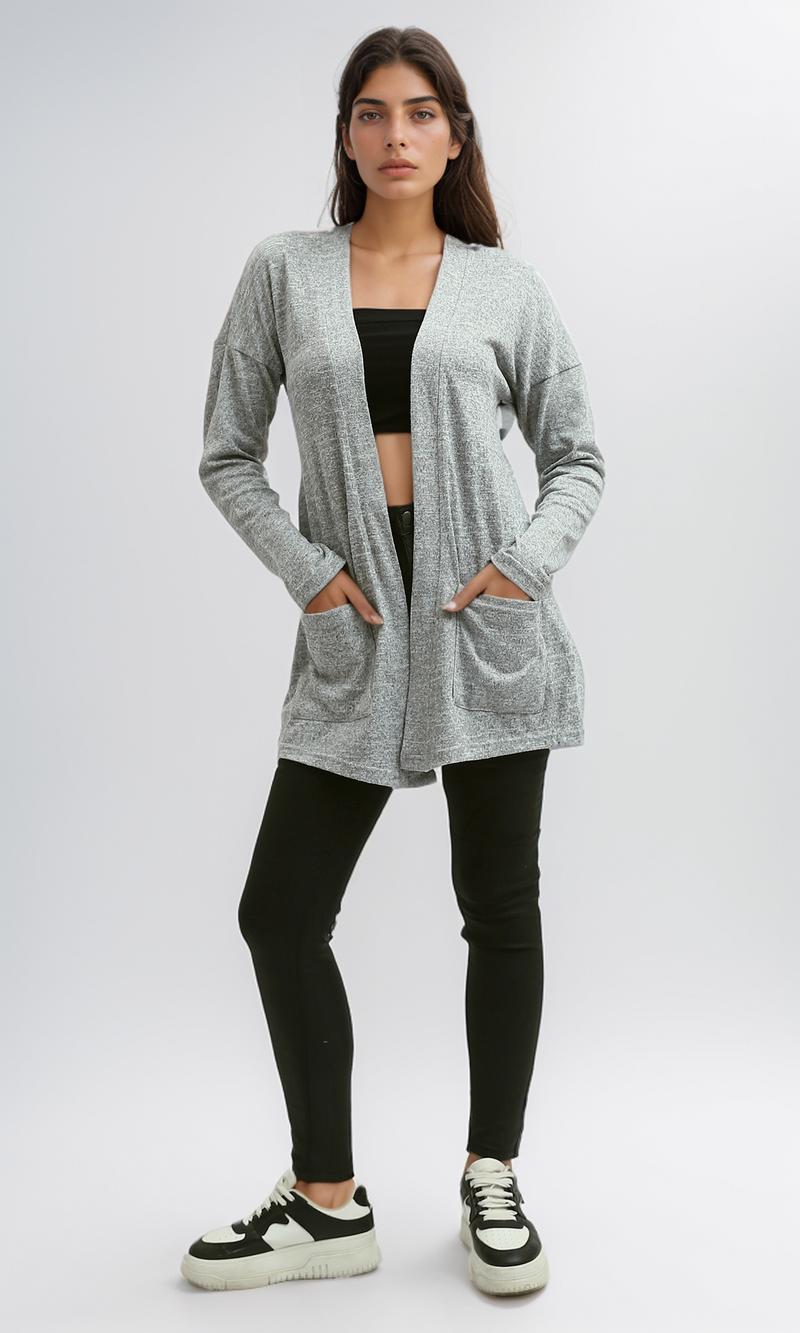 O192308 Heather Grey Slip On Summer Cardigan
