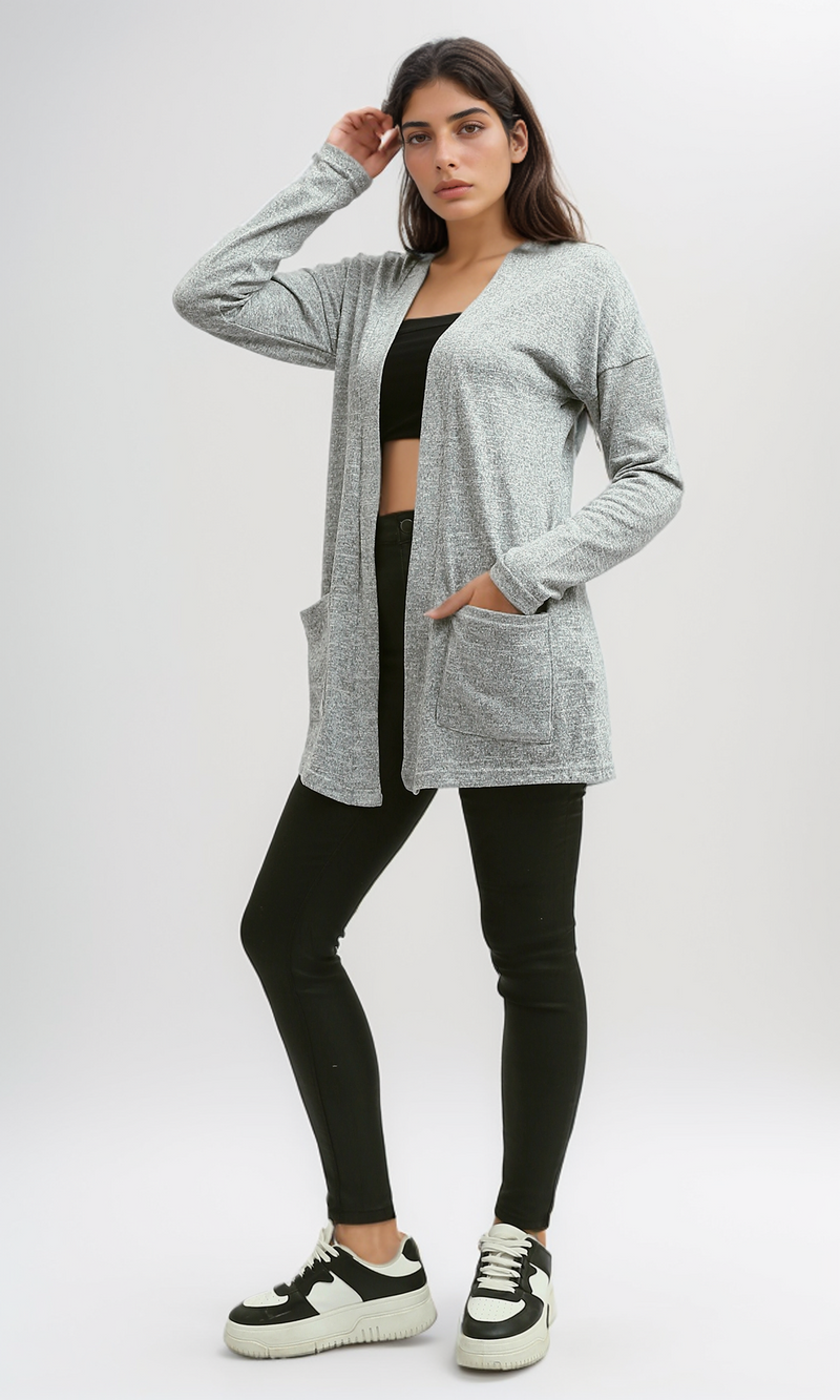O192308 Heather Grey Slip On Summer Cardigan