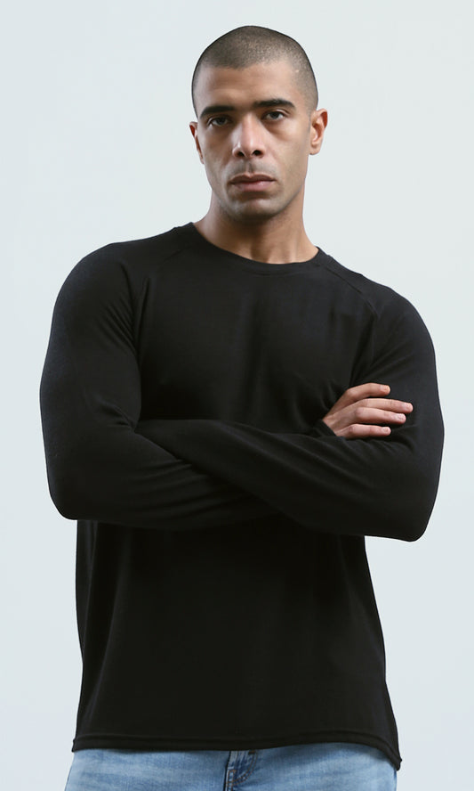 O192316 Black Long Sleeves Slip On Tee With Crew Neck