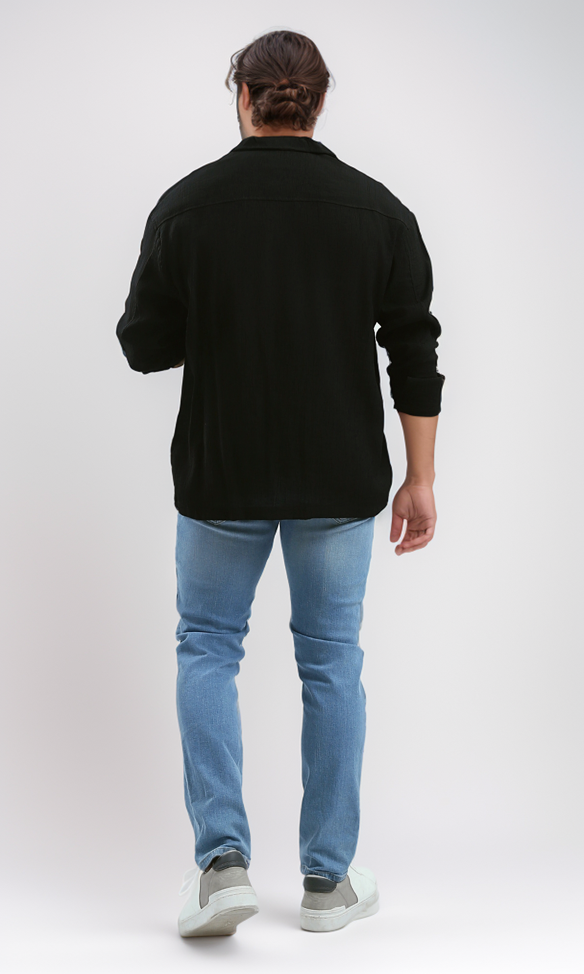 O192319 Full Buttons Long Sleeves Casual Black Shirt