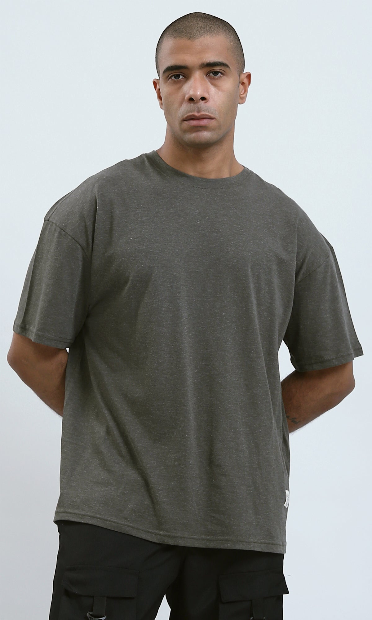 O192450 - Round Neck Heather Dark Khaki Slip On Tee