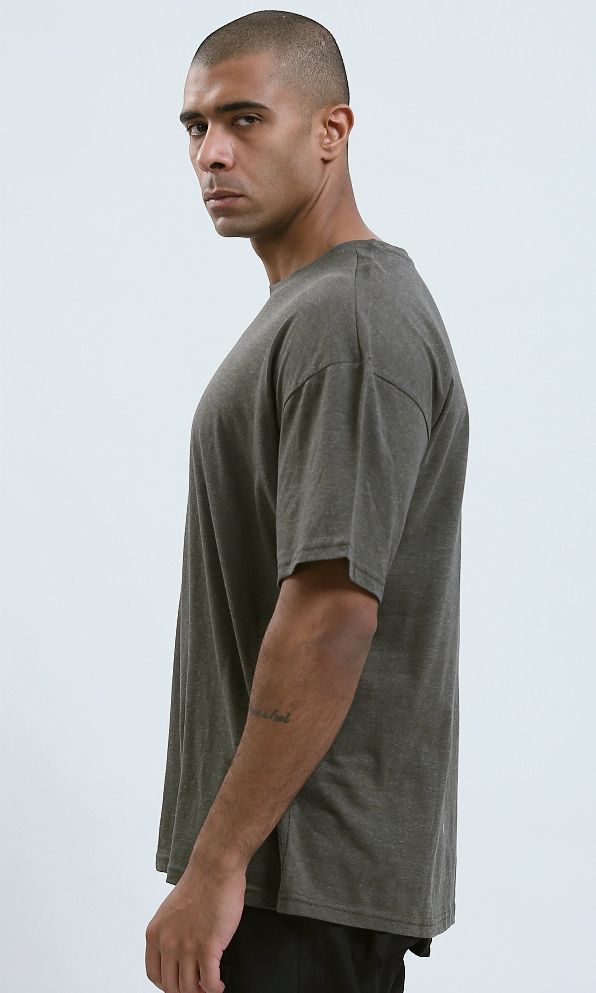 O192450 - Round Neck Heather Dark Khaki Slip On Tee