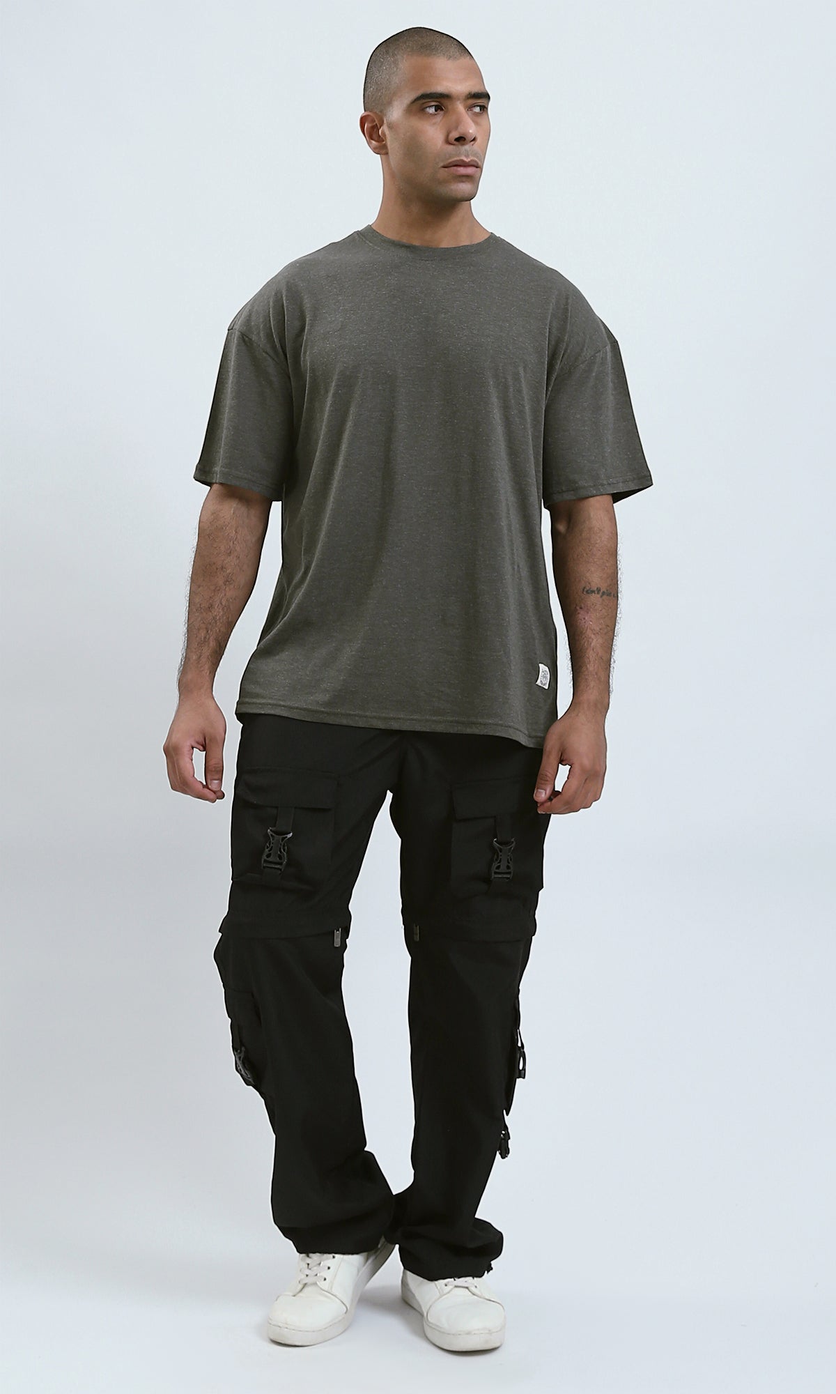O192450 - Round Neck Heather Dark Khaki Slip On Tee