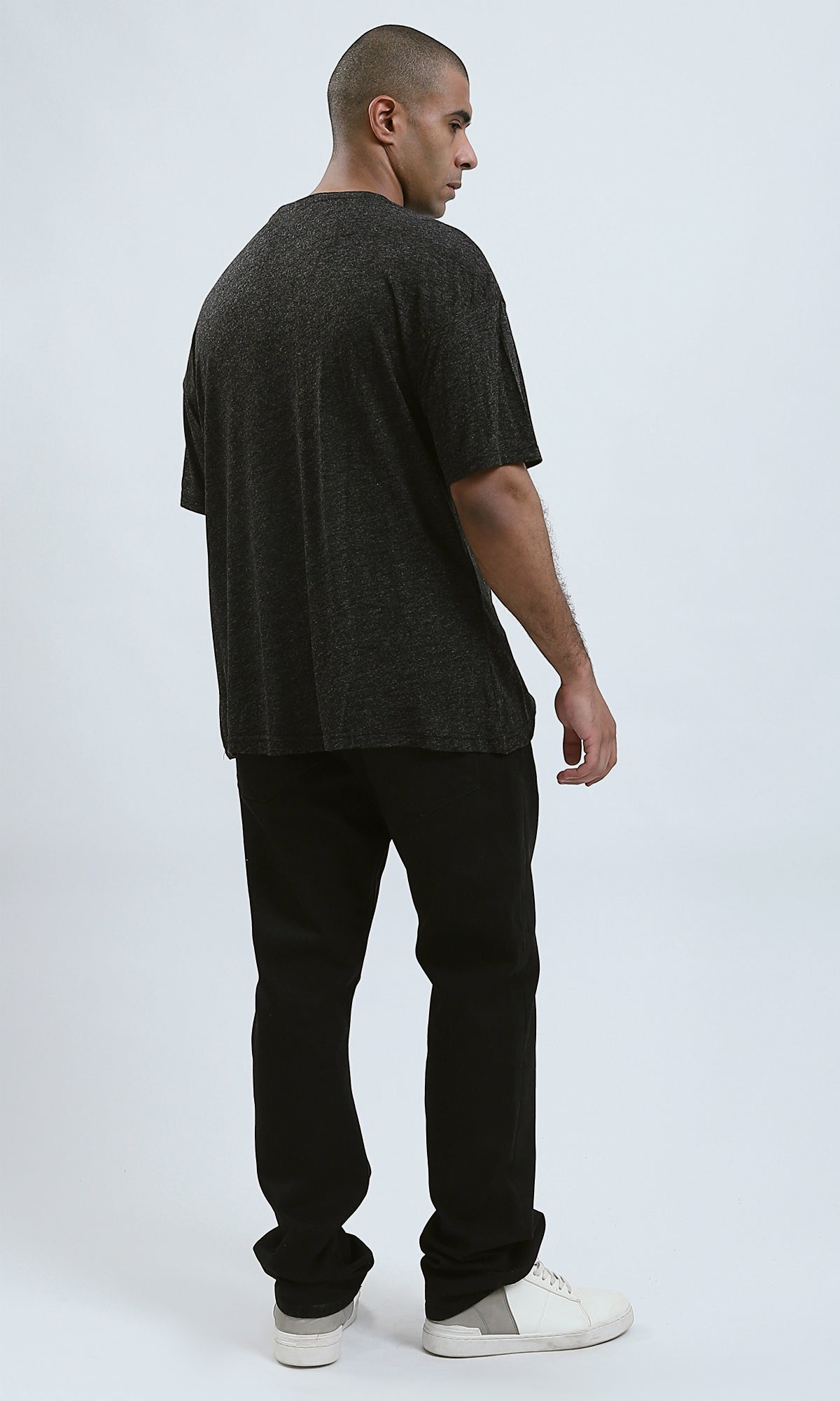 O192451 - Fashionable Heather Black Tee with Stitched Details