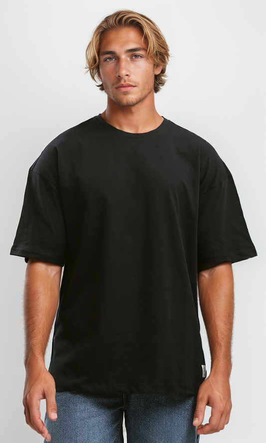 O192452 Black Relaxed Fit Solid Cotton Tee