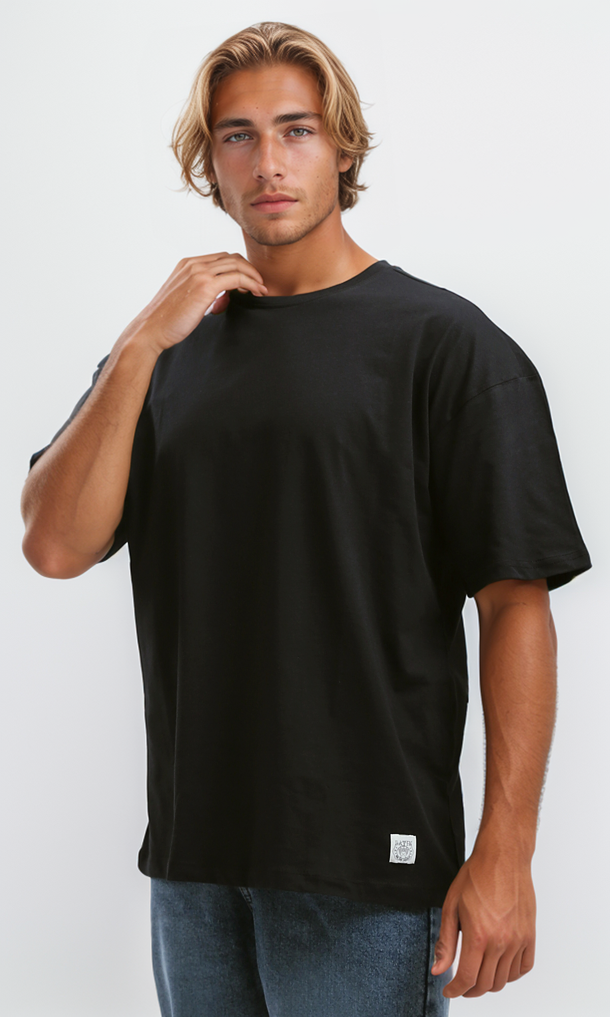 O192452 Black Relaxed Fit Solid Cotton Tee