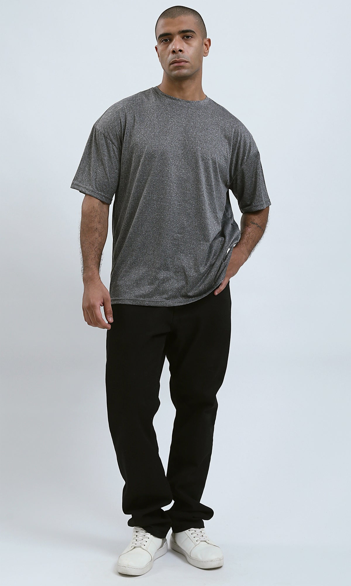 O192453 - تي شيرت Heather Dark Grey بأكمام كوع سهلة الارتداء