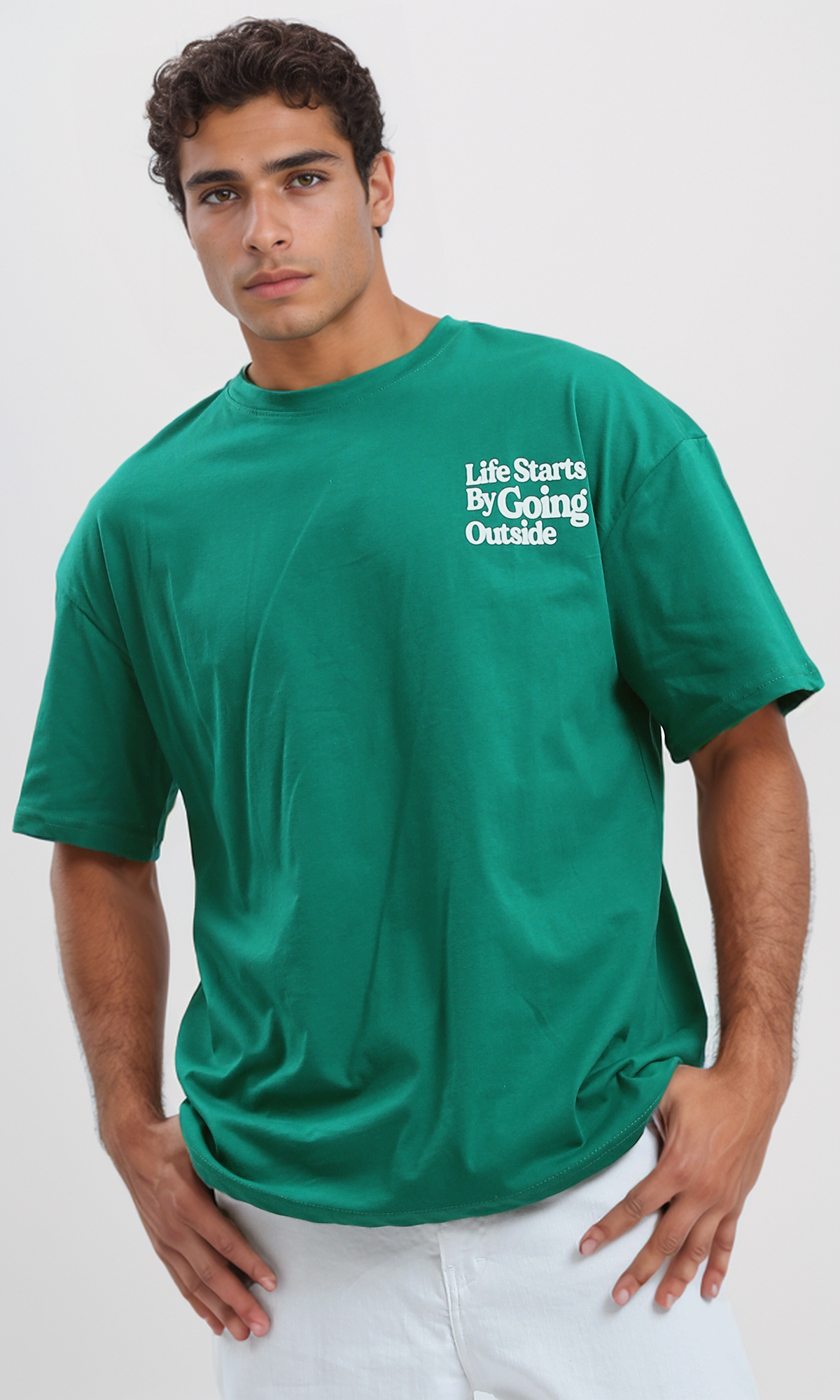 O192455 Trendy Print Green Slip On Cotton Tee
