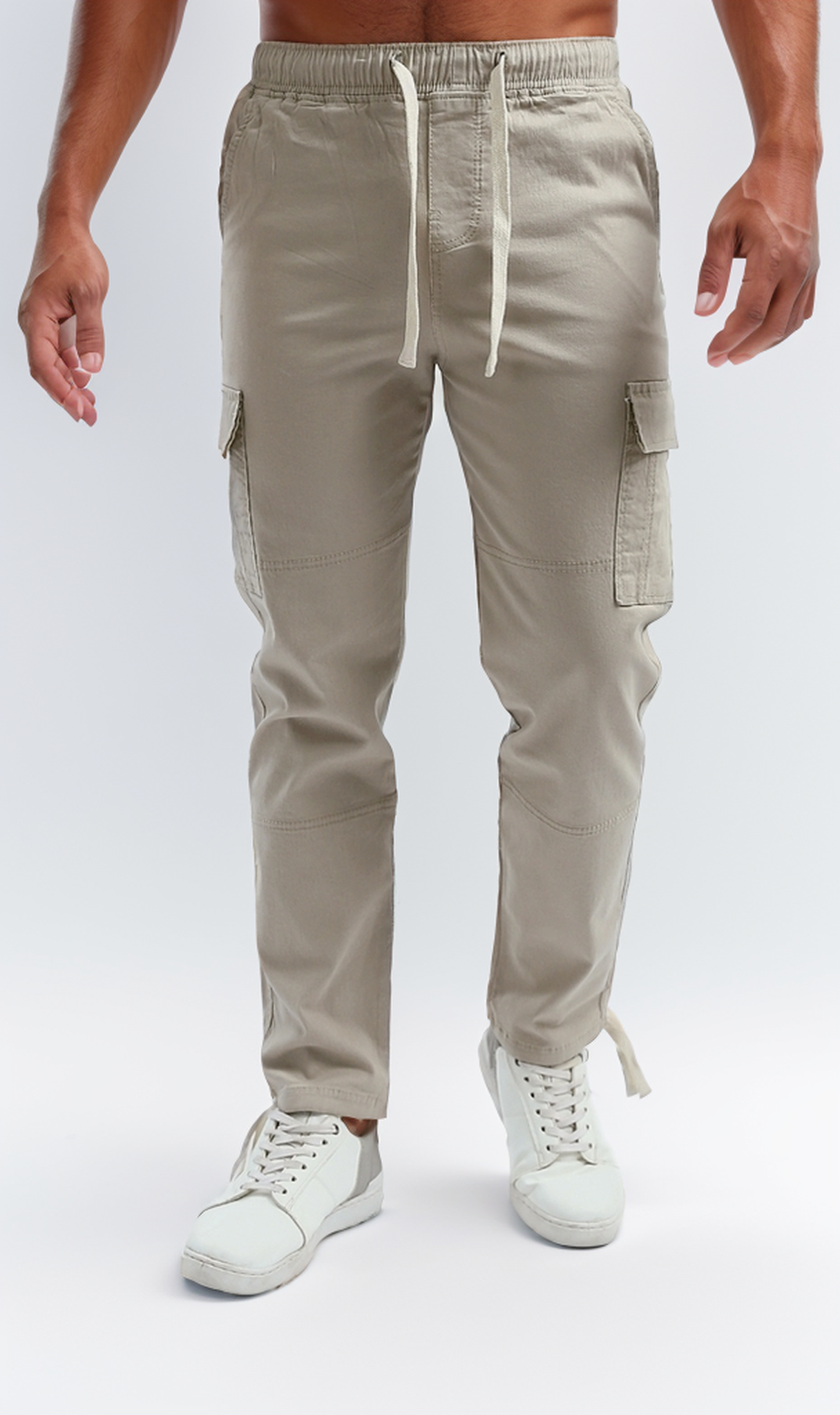 O192460 Slip On Beige Casual Cargo Pants