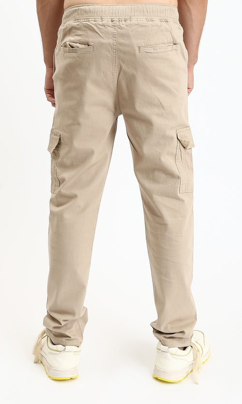 O192460 - Casual Cargo Pants with Elastic Waist - Dark Beige