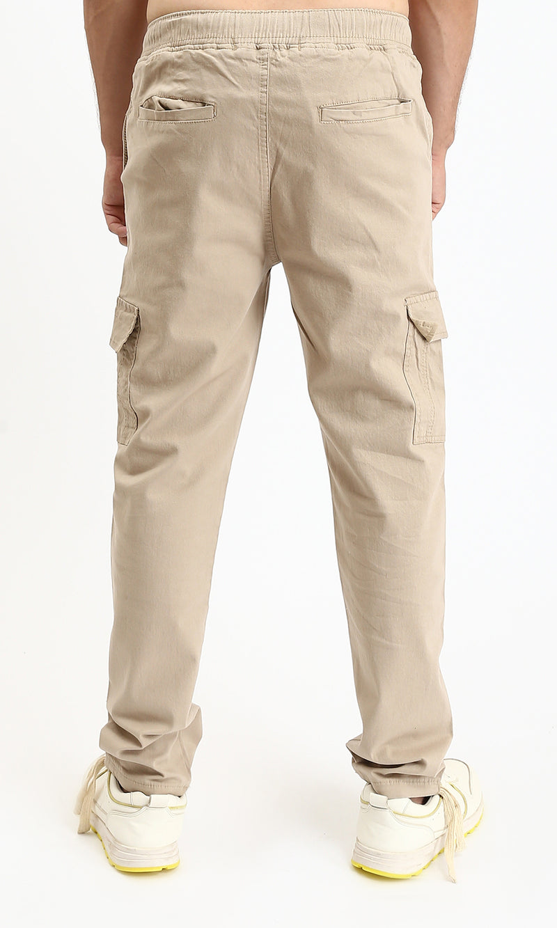O192460 - Casual Cargo Pants with Elastic Waist - Dark Beige
