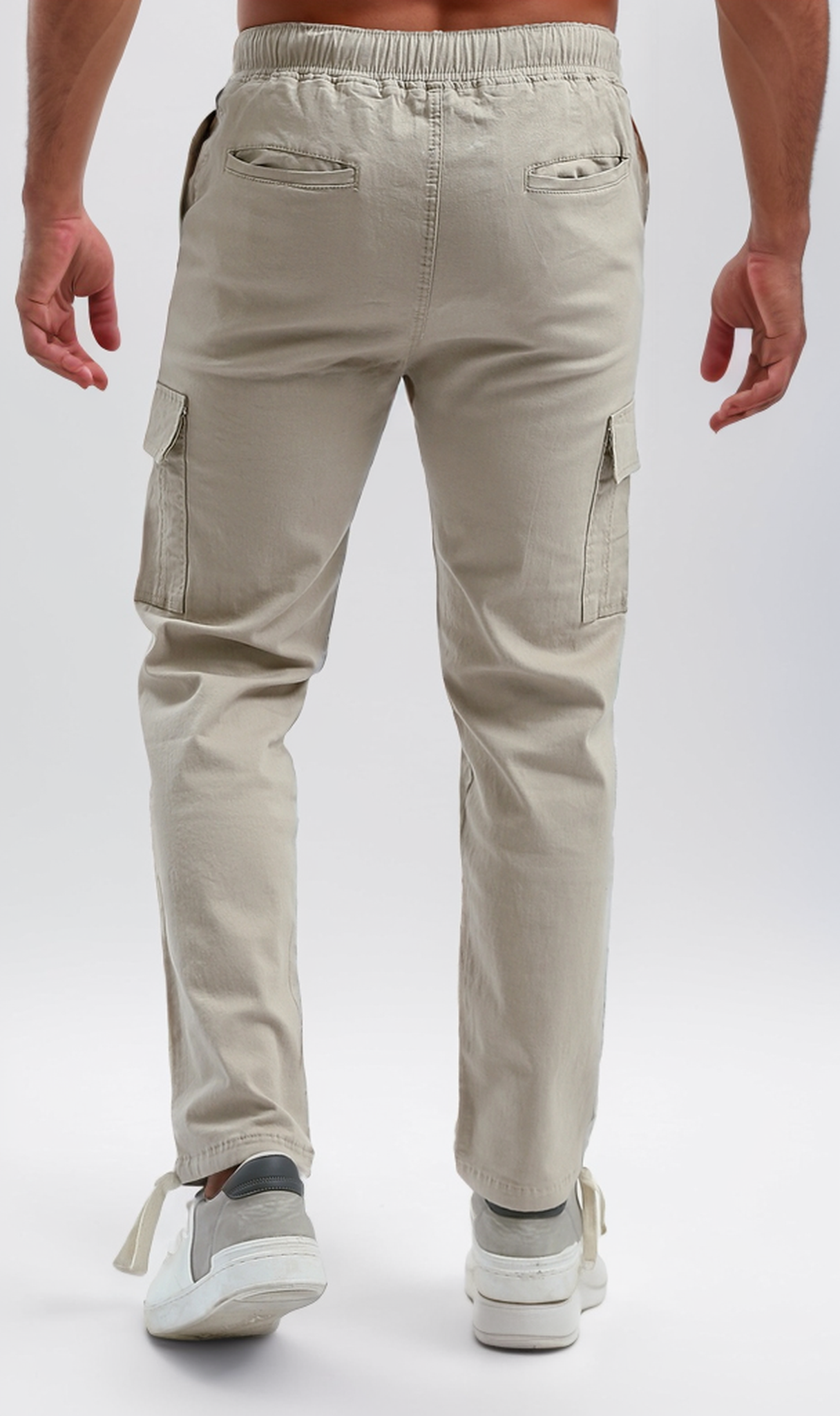 O192460 Slip On Beige Casual Cargo Pants