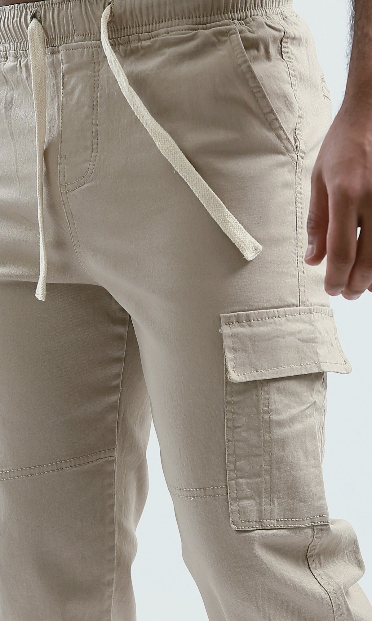 O192460 Slip On Beige Casual Cargo Pants