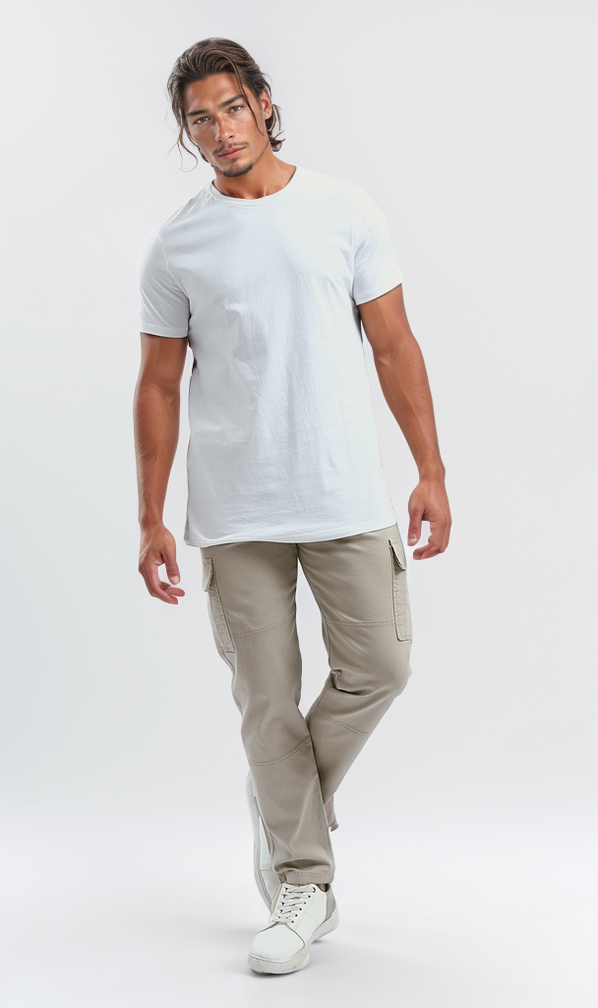 O192460 Slip On Beige Casual Cargo Pants