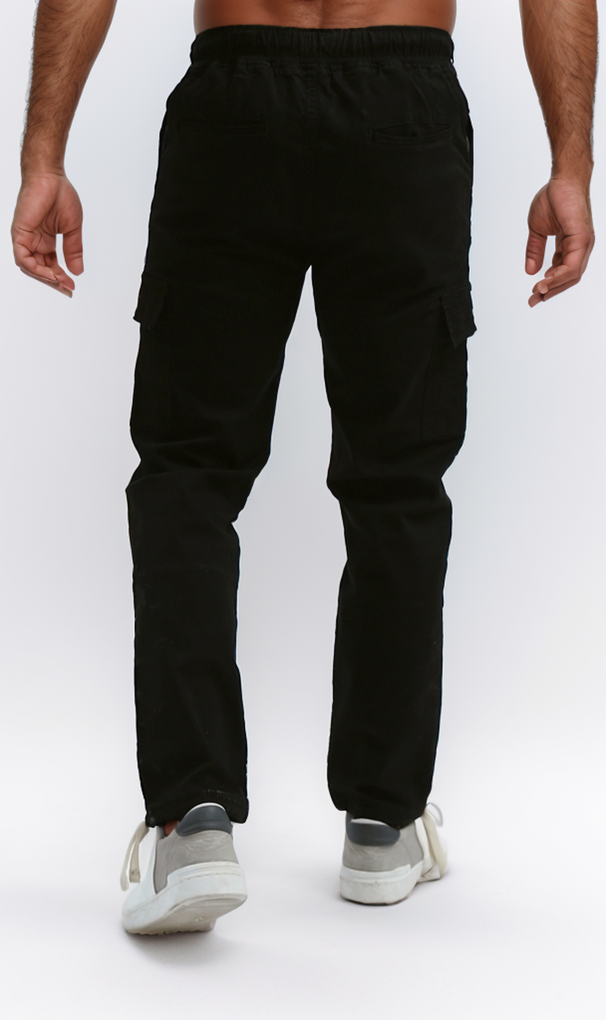 O192461 Cotton Cargo Pants With Elastic Waist - Black