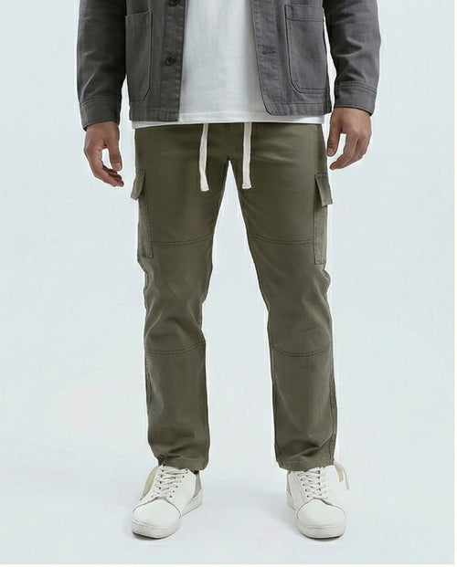 O192462 - Slip On Solid Cargo Pants - Light Brown