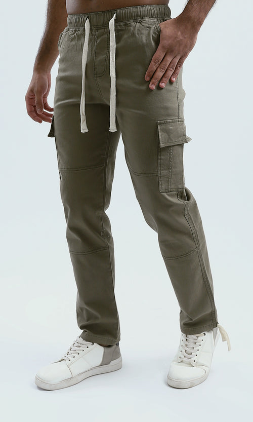 O192462 - Slip On Solid Cargo Pants - Light Brown