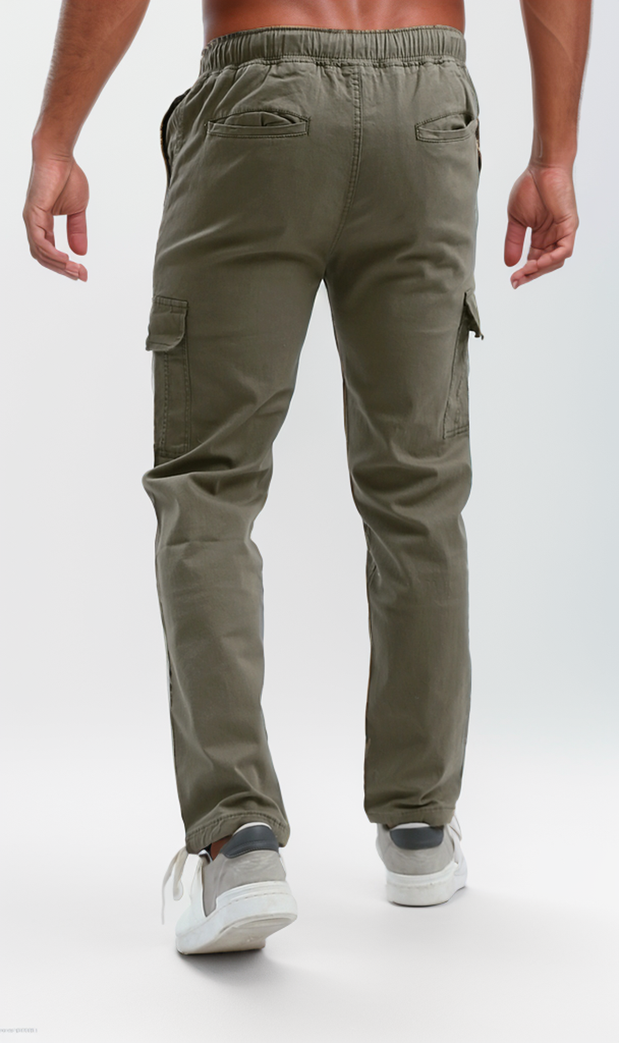 O192462 Olive Slip On Solid Cargo Pants With Hem