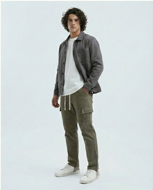 O192462 - Slip On Solid Cargo Pants - Light Brown