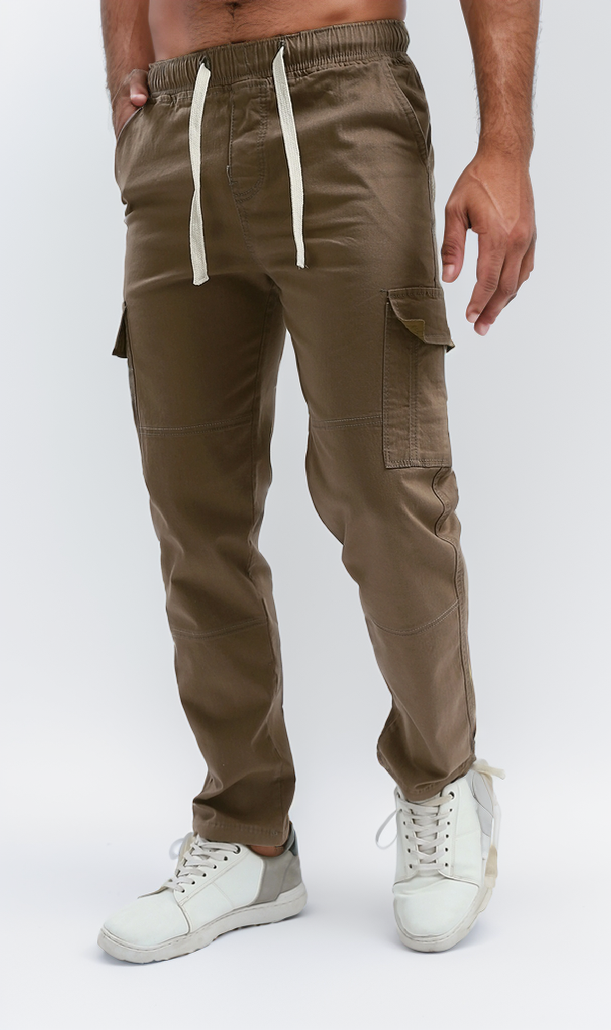 O192463 Elastic Waist Cargo Pants With Side Pockets