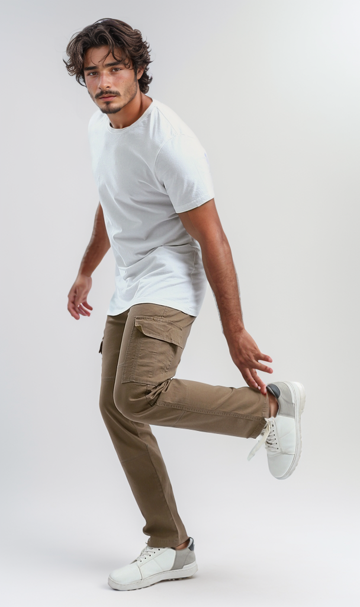 O192463 Elastic Waist Cargo Pants With Side Pockets