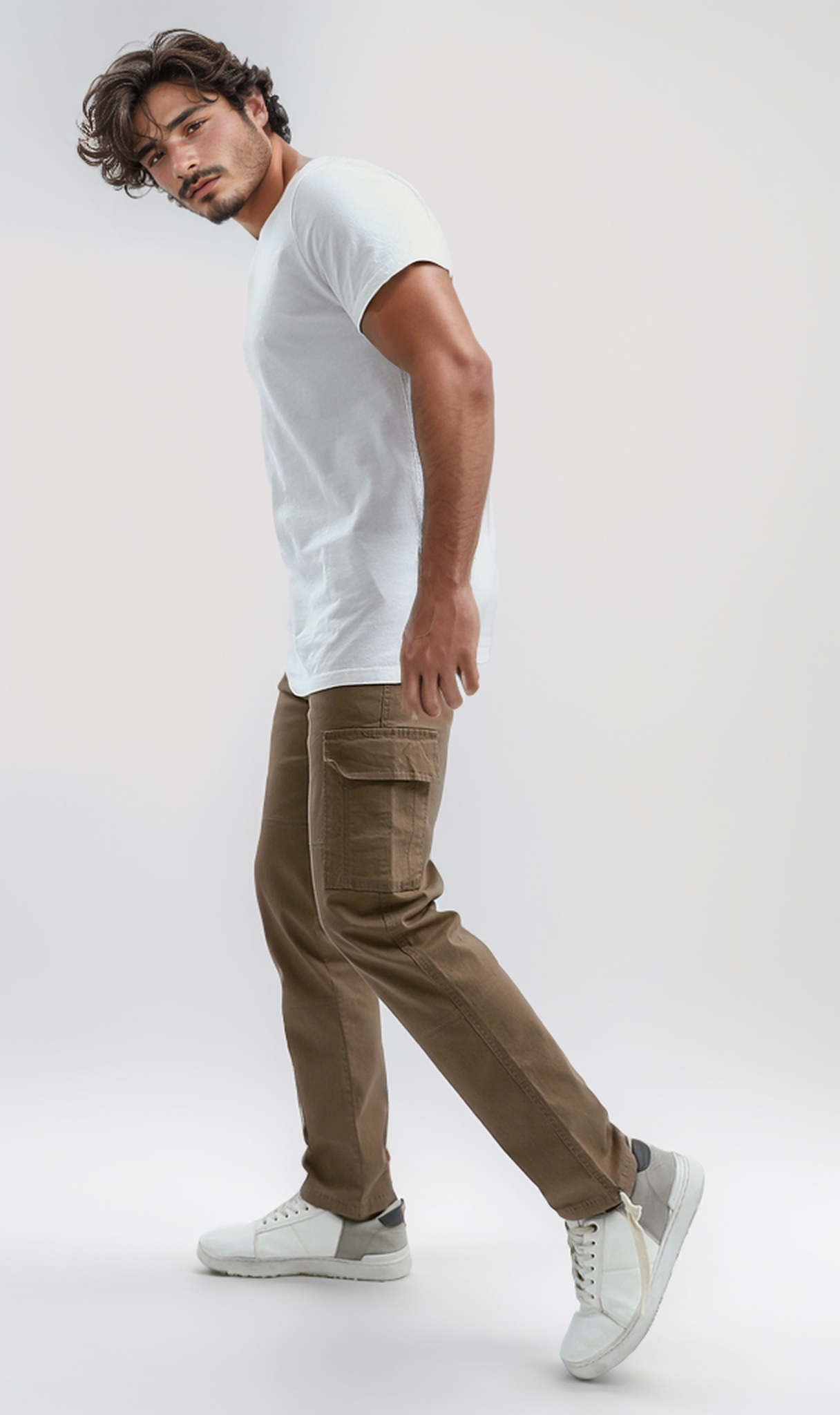 O192463 Elastic Waist Cargo Pants With Side Pockets