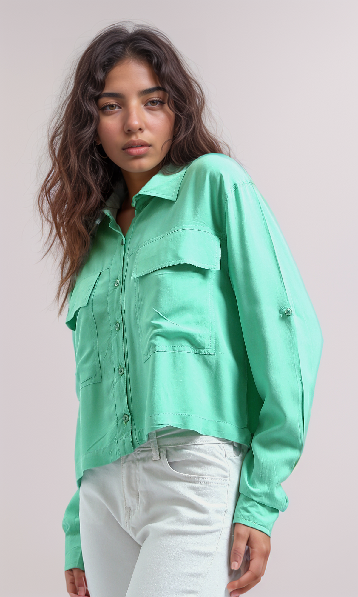 O192514 Regular Fit Casual Long Sleeves Shirt With Pockets - Light Green