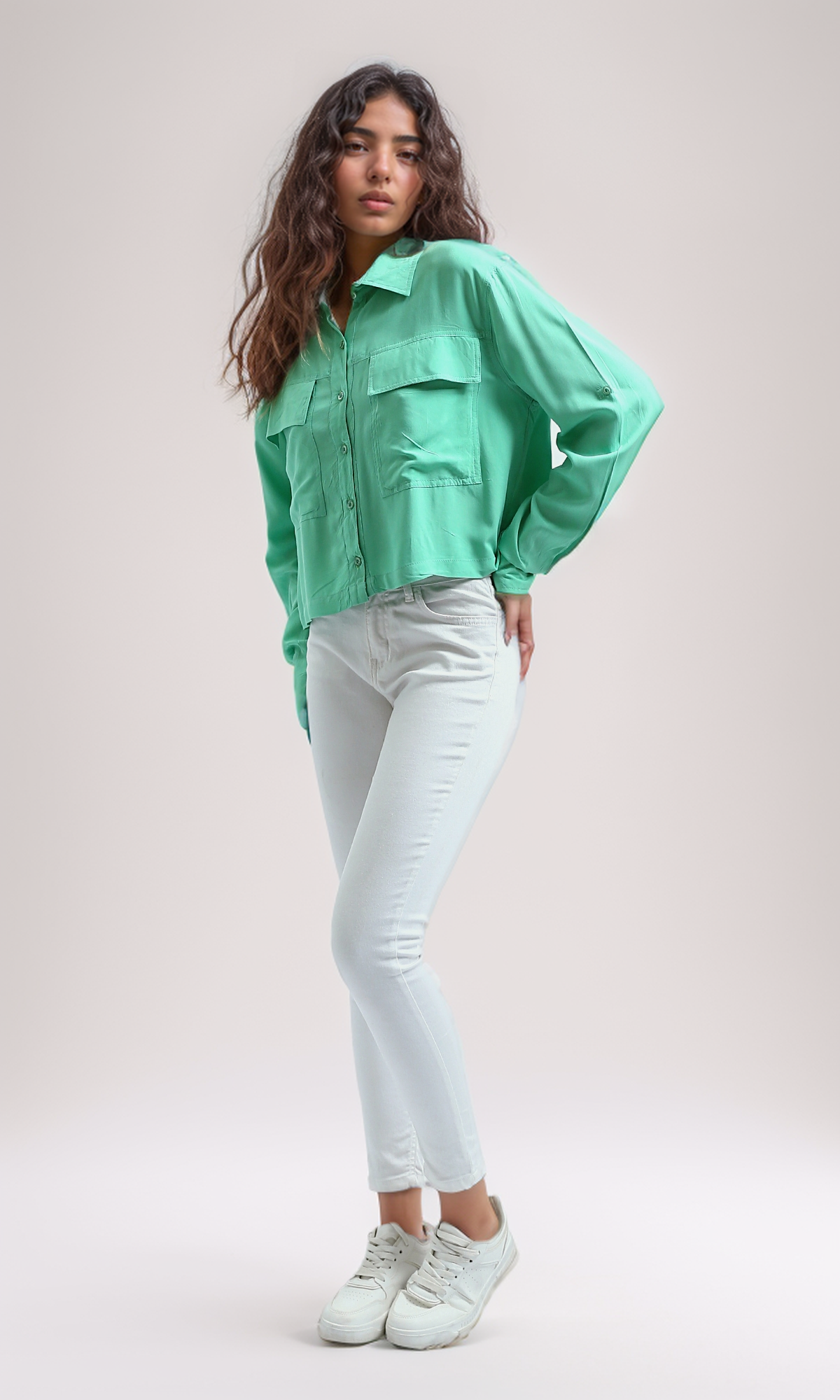 O192514 Regular Fit Casual Long Sleeves Shirt With Pockets - Light Green