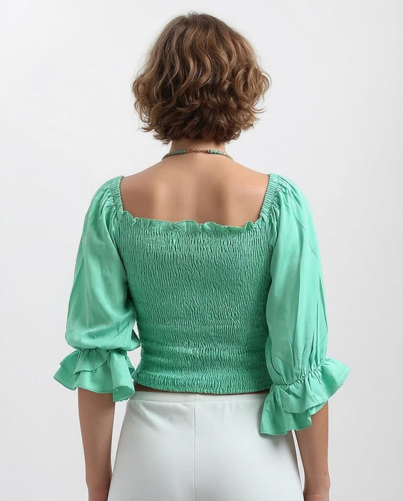 Ravin Women’s Smocked Puff-Sleeve Blouse in Mint Green - O192515