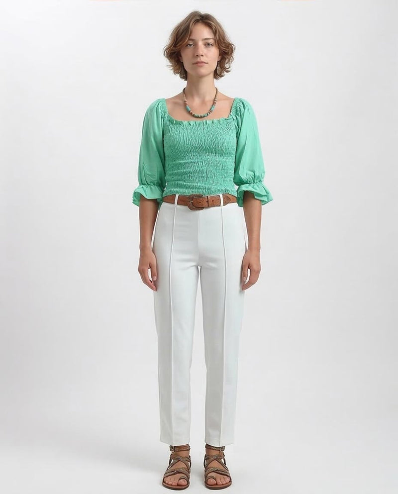 Ravin Women’s Smocked Puff-Sleeve Blouse in Mint Green - O192515