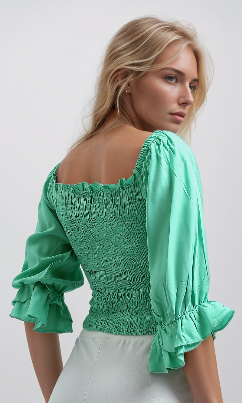 O192515 Long Sleeve Tunic Solid Color Blouse - Light Green